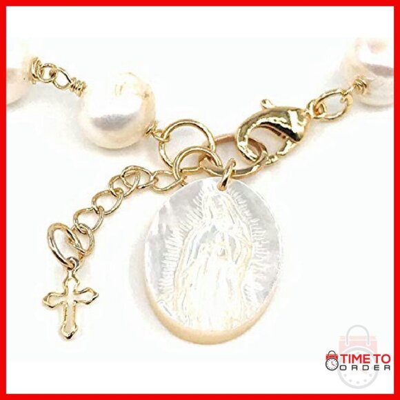 Virgin Mary Pearl Bracelet Adjustable Handmade 8-9mm Cultured Pearls